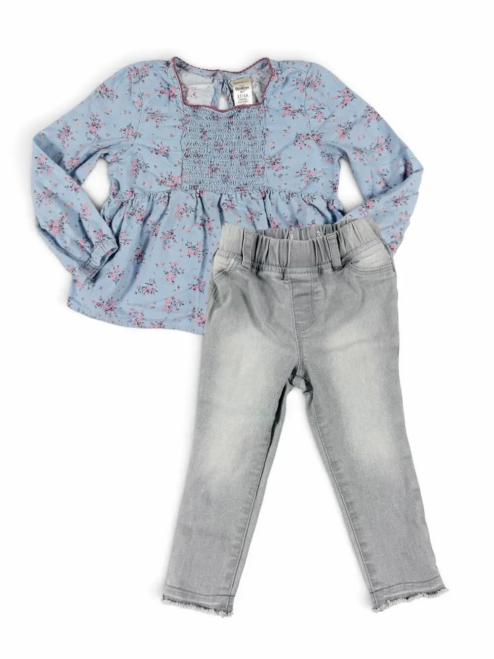 OshKosh B’gosh Floral Smocked Peplum Top & Gap Jegging Pants Outfit Size 3 Years